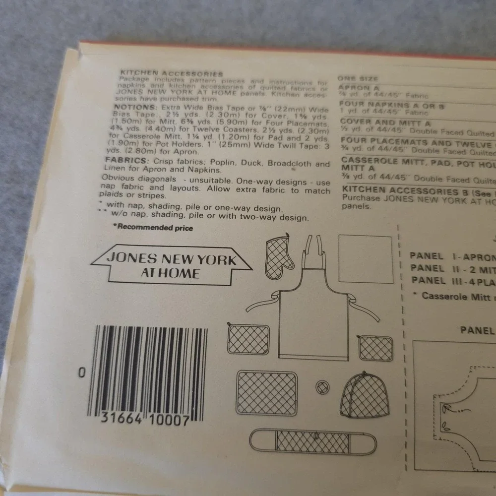 Butterick‎ 4147 Kitchen Craft Pattern Aprons Mitts Covers Placemats Uncut